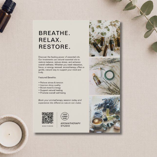 Custom Logo Beige Aromatherapy Spa Business  Flyer (Custom Logo Beige Aromatherapy Spa Business Flyer)