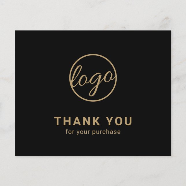Custom Logo Black and Gold Budget Thank You Card (Front)