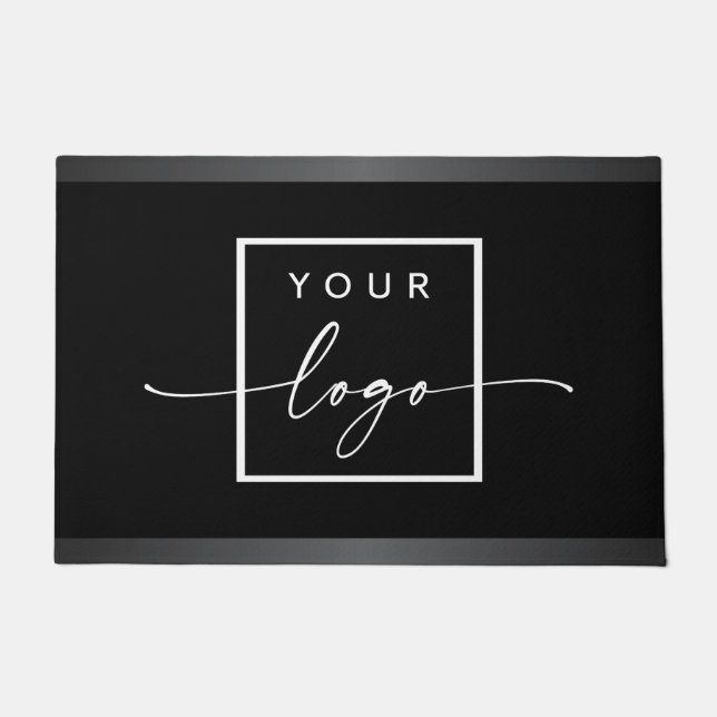 Custom logo black dark grey borders business doormat (Front)