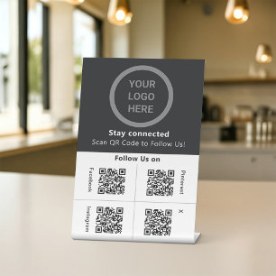 Custom Logo Black & White Social Media Display QR Pedestal Sign