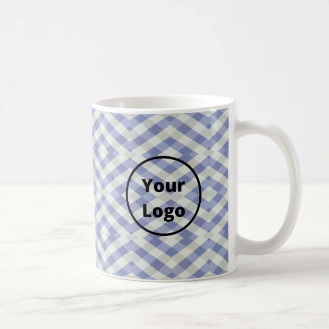 Custom logo blue and white geometric print coffee mug (Right)