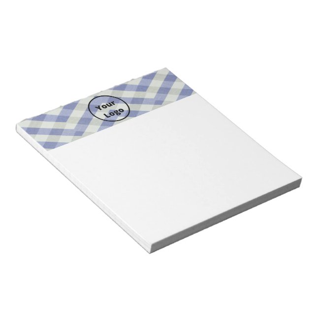 Custom logo blue and white geometric print notepad (Angled)