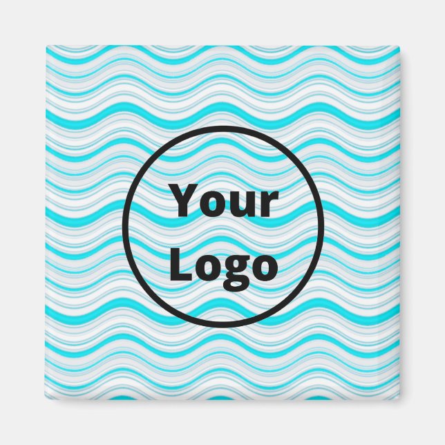 Custom logo blue and white wavy stripes magnet (Front)