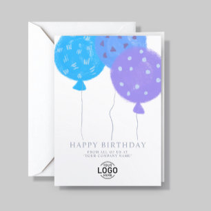 Custom Logo Blue Balloons Business Birthday Card