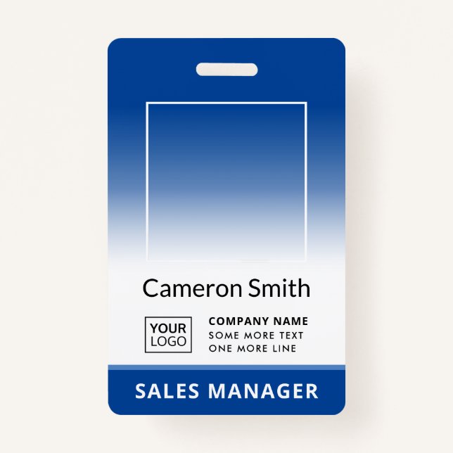 Custom logo blue gradient employee name title id ID badge (Front)