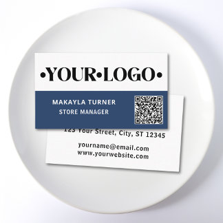 Custom Logo Blue QR Code Business Card