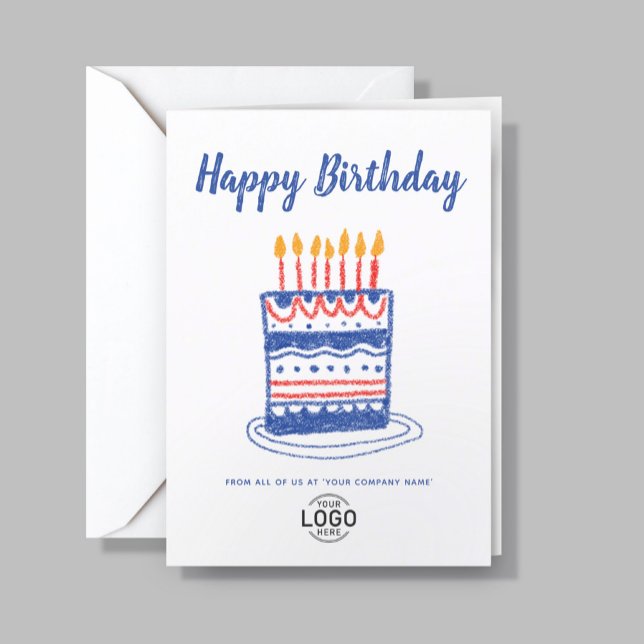 Custom Logo Blue Red Hand Drawn Cake Birthday Card (Creator Uploaded)