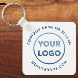 Custom Logo Blue Text on White Corporate Swag Key Ring