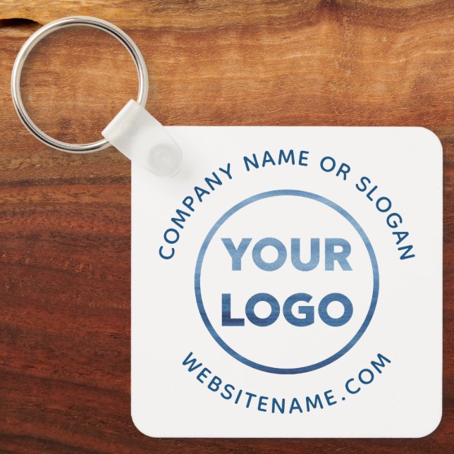 Custom Logo Blue Text on White Corporate Swag Key Ring (Front)