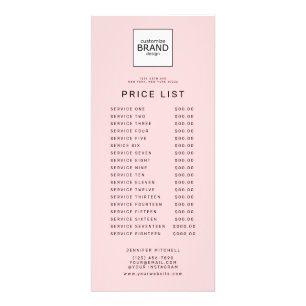 Custom Logo Blush Price Service List  Rack Card
