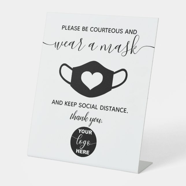 Custom Logo Brand Business Safety Wear a Face Mask Pedestal Sign (Front)