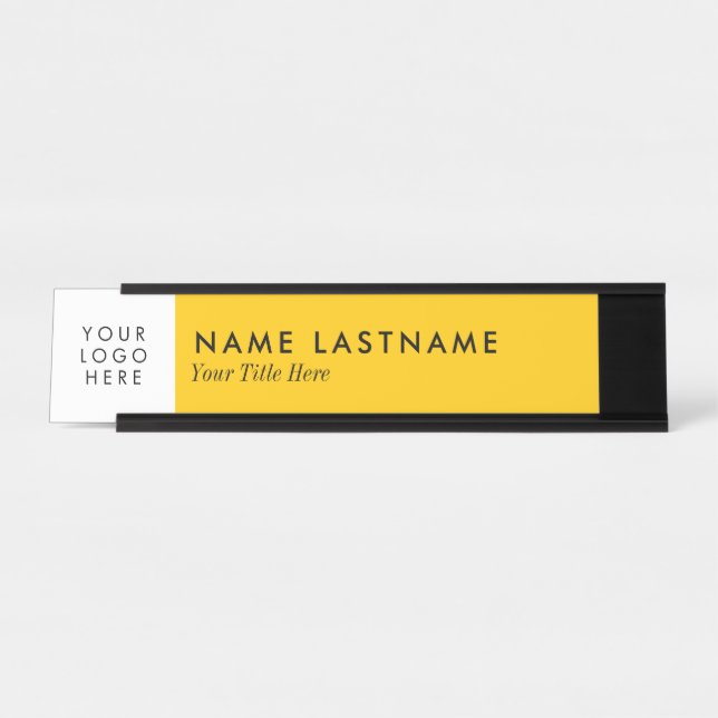 Custom Logo Bright Warm Yellow White Desk Name Plate (Front)