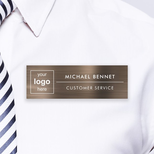 Custom Logo Bronze Brown Professional Business  Name Tag (Custom Logo Bronze Brown Professional Business Name Tag)