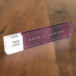 Custom Logo Burgundy Executive Professional Nameplate