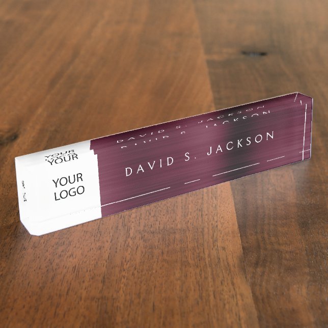 Custom Logo Burgundy Executive Professional Nameplate (Side)