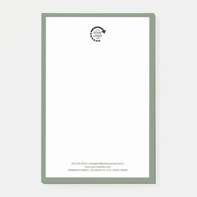 Custom Logo Business Branding Sage Green Border Post-it Notes (Front)