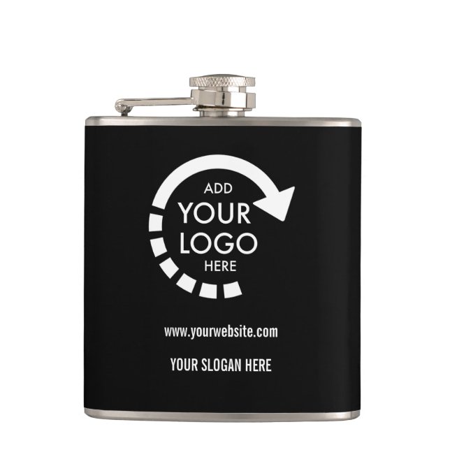 Custom logo business corporate | Modern Black Hip Flask (Front)