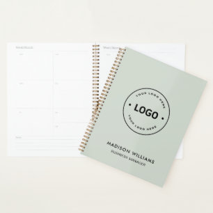 Custom Logo Business Corporate QR Sage Green Planner