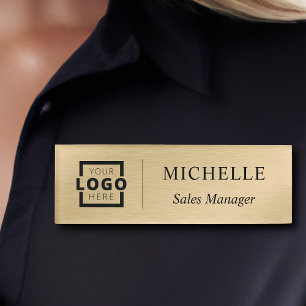 Custom Logo Business Employee Staff Brushed Gold Name Tag