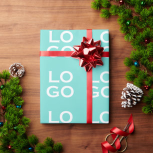 Custom Logo Business or Company Teal Wrapping Paper