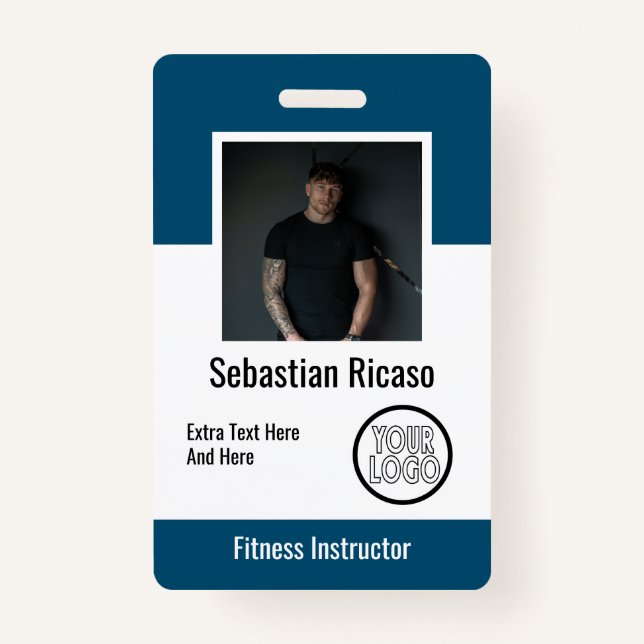 Custom Logo Business Personalised Blue White ID Badge (Front)