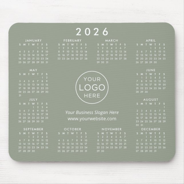 Custom Logo Business Promo 2026 Calendar Green Mouse Pad (Front)