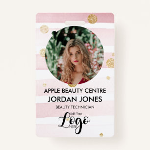 custom logo business staff Photo pink glitter ID B ID Badge