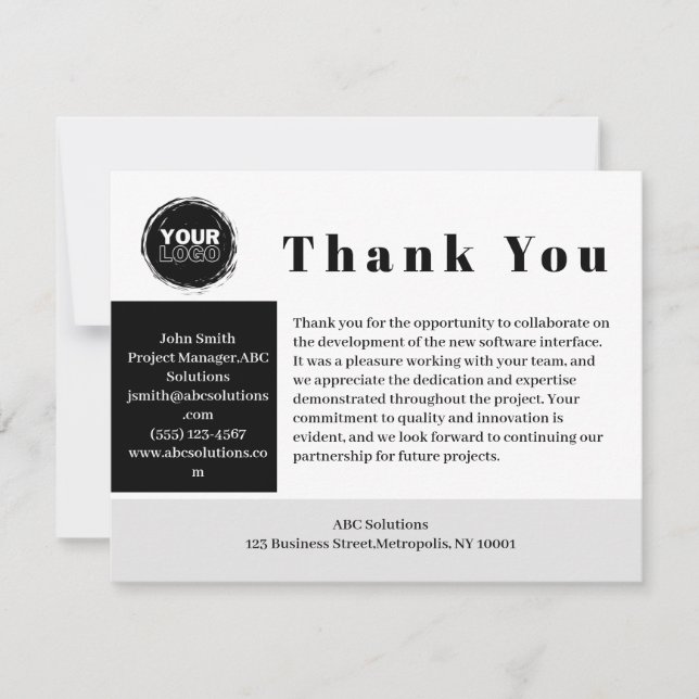 Custom Logo Business To Business Thank You Card (Front)