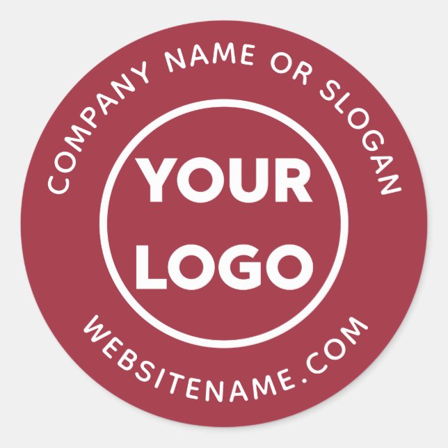 Custom Logo Business Website and Slogan Burgundy Classic Round Sticker (Front)