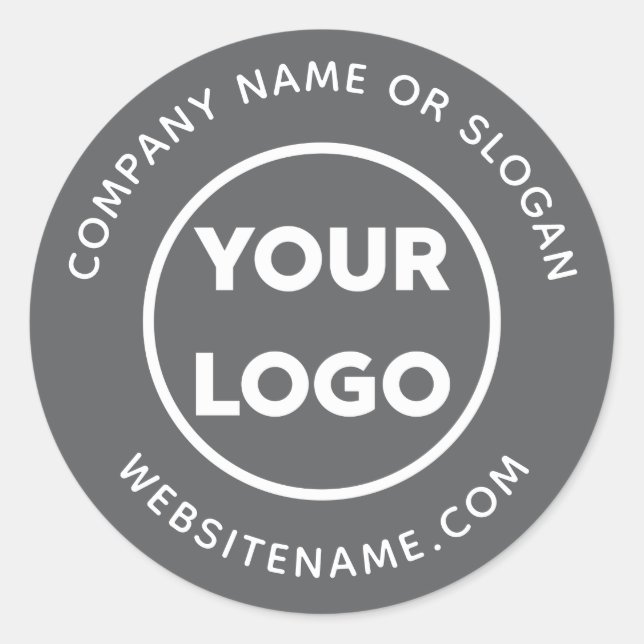 Custom Logo Business Website and Slogan Dark Grey Classic Round Sticker (Front)