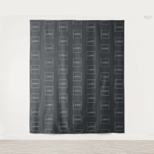 Custom Logo Charcoal Grey Company Event Backdrop Tapestry