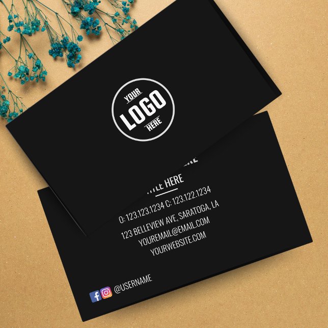 Custom Logo Circle Modern Minimalist Black and Whi Business Card (Custom Logo Circle Modern Minimalist Black Business Card Design)