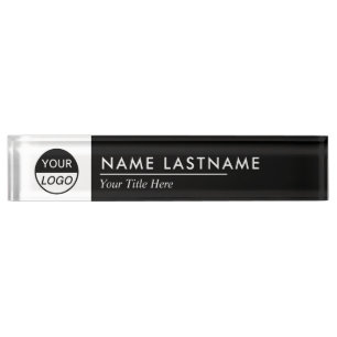 Custom Logo   Classic Black White Desk Nameplate