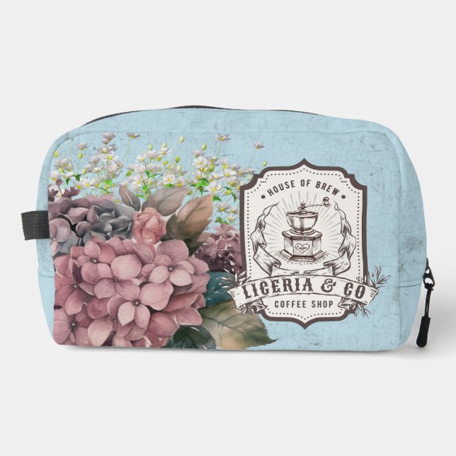 Custom logo Classy retro background botanical blue Dopp Kit (Front)