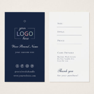 Custom Logo Clothing Garment Price Tag Navy White 