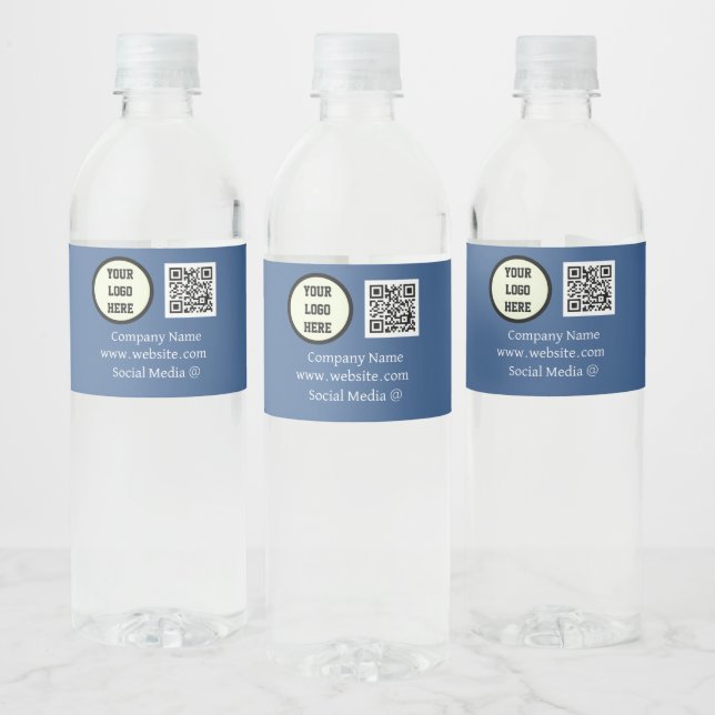 Custom Logo Company Blue Business QR Code Water Bottle Label (Bottles)