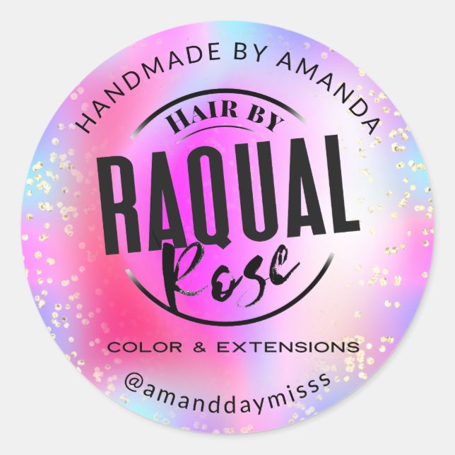 Custom Logo Company Name Holograph Pink Candy Classic Round Sticker (Front)