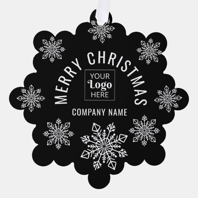 Custom Logo Company Name Snowflake Merry Christmas Tree Decoration Card (Front)