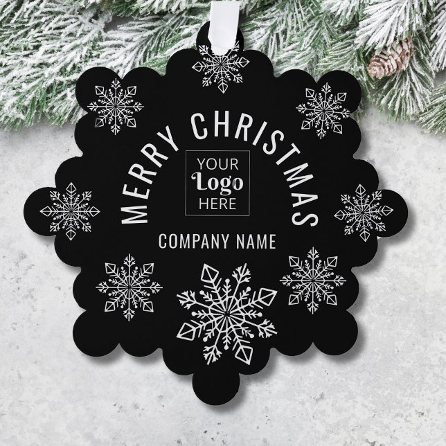 Custom Logo Company Name Snowflake Merry Christmas Tree Decoration Card (Creator Uploaded)