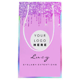 Custom Logo Company Pink Drips Holograph Small Gift Bag