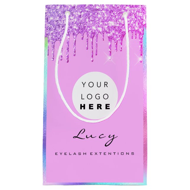 Custom Logo Company Pink Drips Holograph Small Gift Bag (Front)