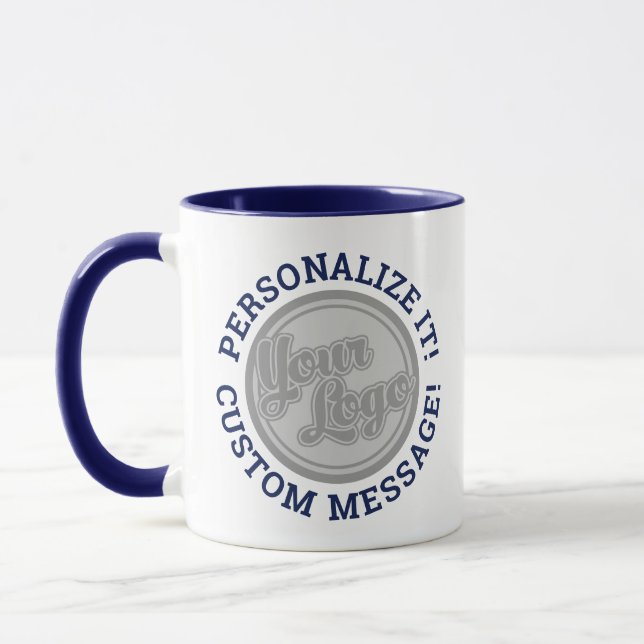 Custom Logo Cropped Circle Navy Blue Text Mug (Left)