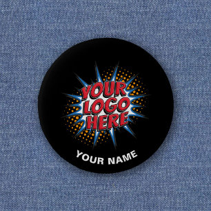 Custom Logo, Custom Text, Black Name 6 Cm Round Badge