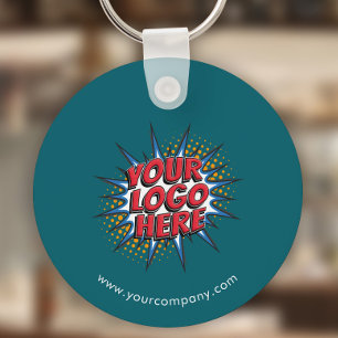 Custom Logo, Custom Text, Teal Key Ring