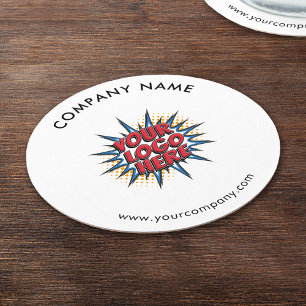 Custom Logo, Custom Text, White Round Paper Coaster
