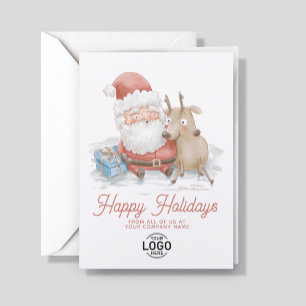 Custom Logo Cute Sant Reindeer Friends Business Holiday Card