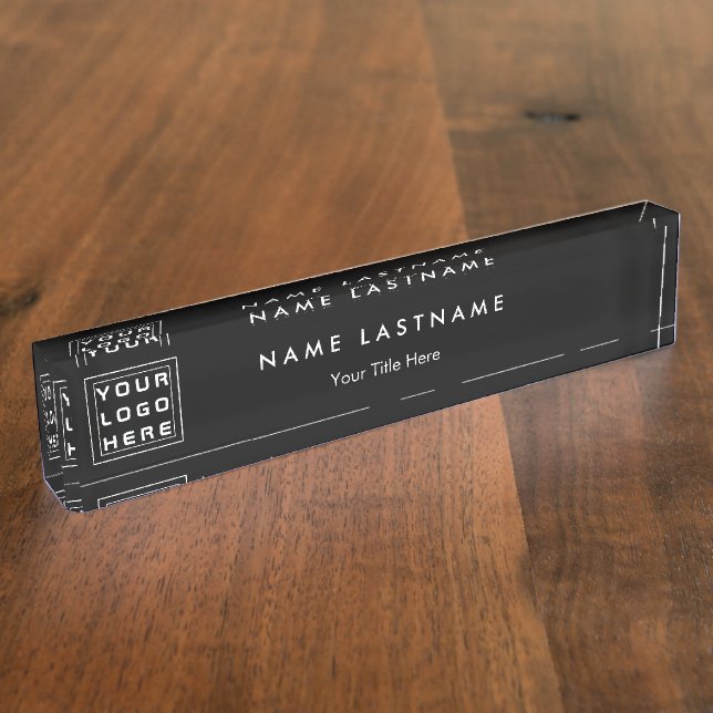 Custom Logo Elegant Black Desk Nameplate (Side)