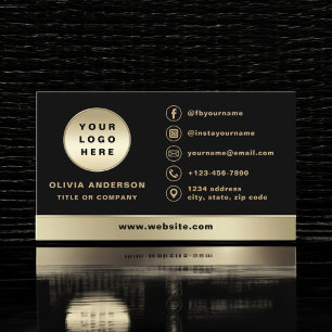Custom Logo Elegant Black Gold Photo Business Card