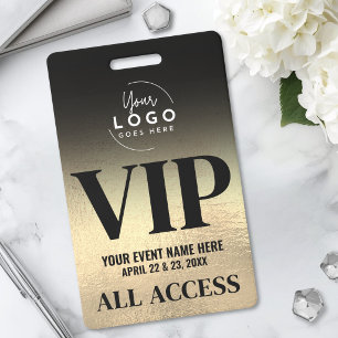 Custom Logo Elegant Black Gold VIP ID Badge