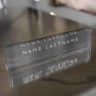 Custom Logo Elegant Black White Desk Nameplate